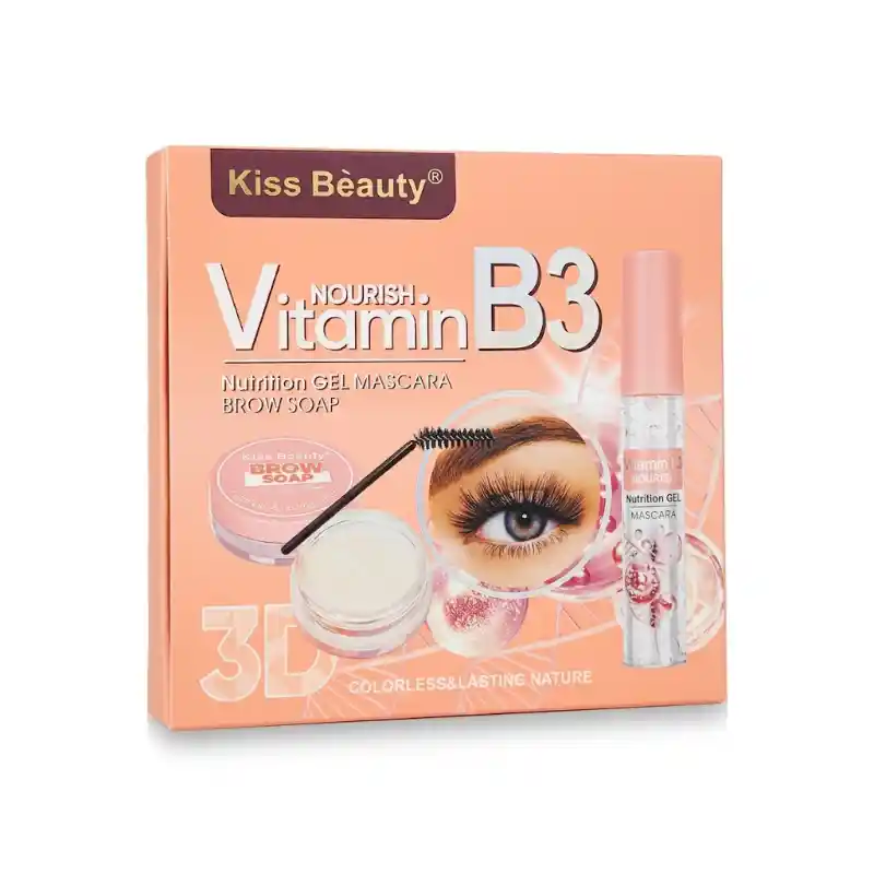 Set Fijador de Cejas y Mascara de Pestañas con Vitamina B3 Kiss Beauty